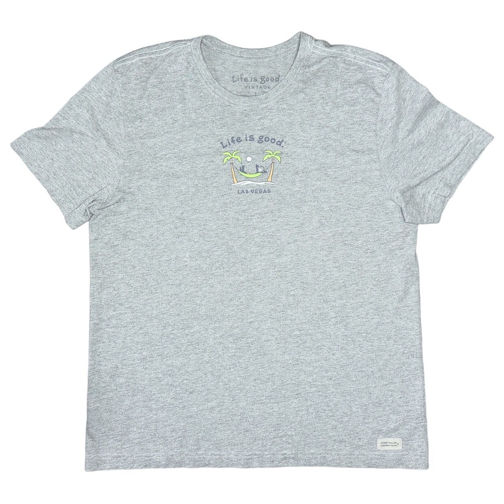 Life is Good - Men's Large Las Vegas Hammock Palm Trees Vintage Fit Gray T-Shirt
